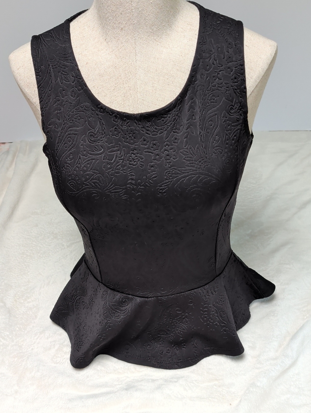 Ginger G Black Textured Peplum Tank Top